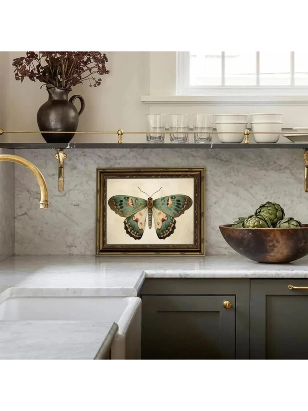 Vintage Gold Framed Butterfly Canvas Wall Art | Retro Insect Decor 9x11 Inch